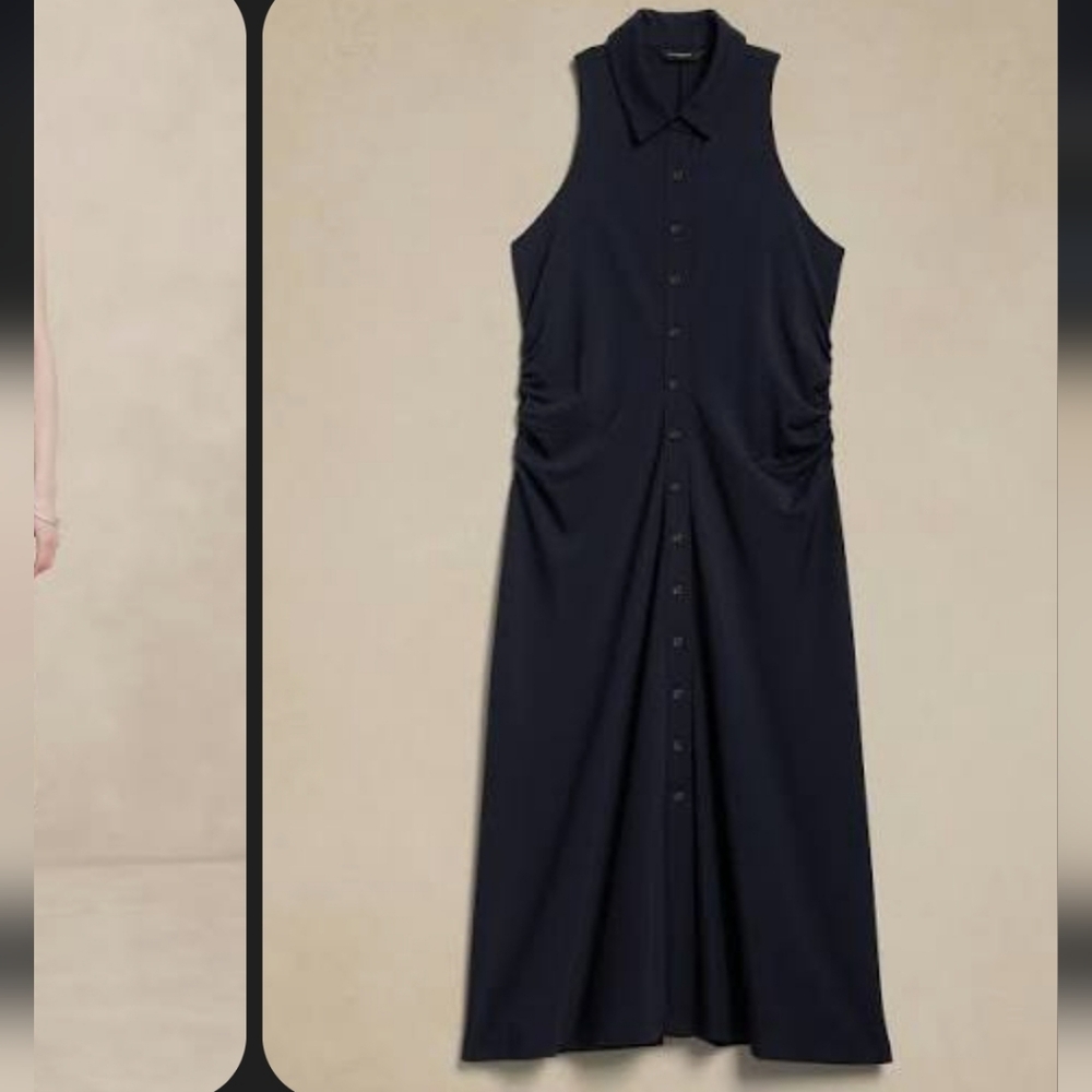 Sleeveless Navy Button-Front Midi Dress - Picture 13 of 14
